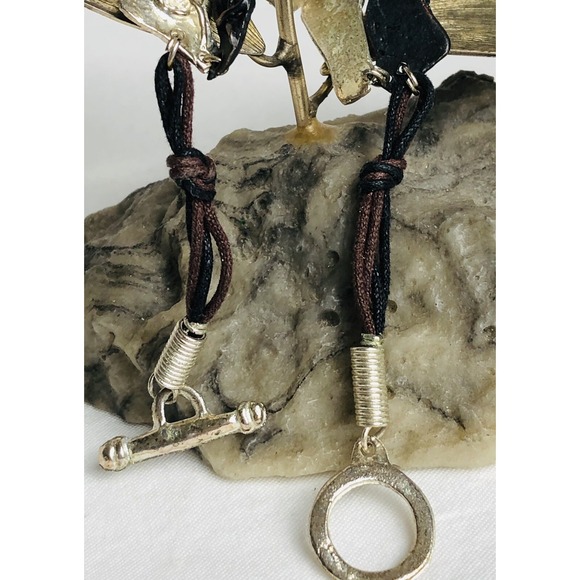 Vtg 80s Artisan Jewelry Set Silver Bronze Swirl Wire Bracelet Dangling Earrings - Picture 4 of 10